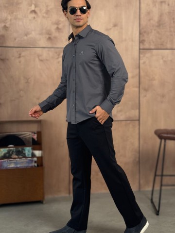 Мужская серая рубашка Loro Piana logo-embroidered