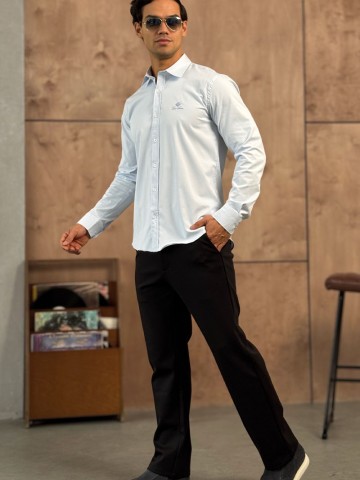 Мужская голубая рубашка Loro Piana logo-embroidered