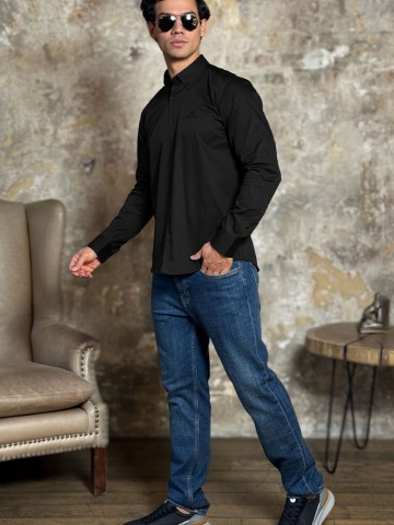 Мужская рубашка Loro Piana logo-embroidered - Black