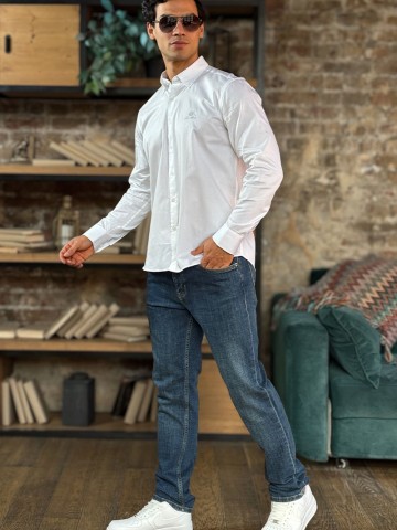 Мужская рубашка Loro Piana logo-embroidered - White