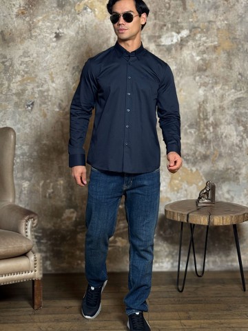 Мужская рубашка Loro Piana logo-embroidered - Navy