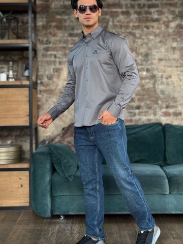 Мужская рубашка Loro Piana logo-embroidered - Grey