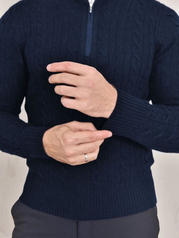 Кашемировый свитер Loro Piana Premium zip-neck - Navy