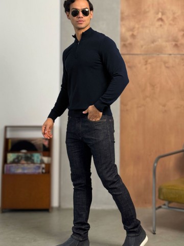 Тёмно-синий джемпер Loro Piana Zip Neck