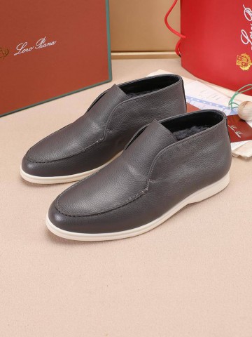 Кожаные лоферы с мехом Loro Piana Open Walk - Grey