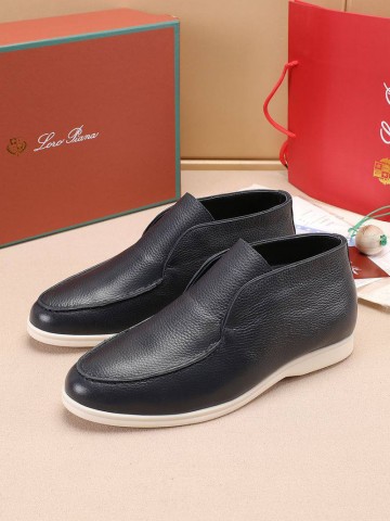 Кожаные лоферы с мехом Loro Piana Open Walk - Navy