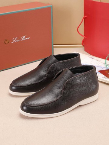 Кожаные лоферы с мехом Loro Piana Open Walk - Brown