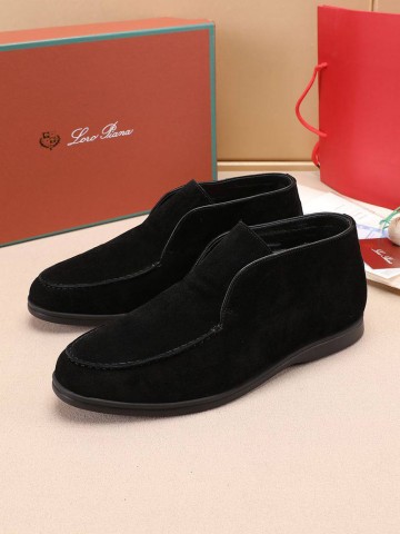 Замшевые лоферы с мехом Loro Piana Open Walk - Black