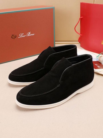 Замшевые лоферы с мехом Loro Piana Open Walk - Black