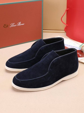 Замшевые лоферы с мехом Loro Piana Open Walk - Navy