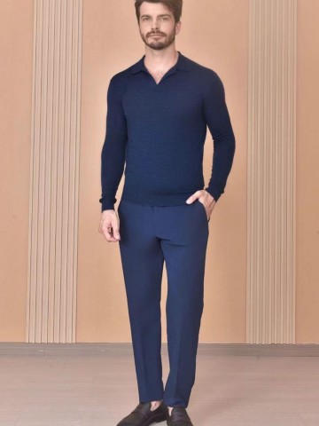 Поло с длинным рукавом Loro Piana Premium - Flower Hide Blue