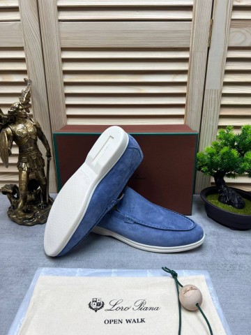 Мужские замшевые лоферы Loro Piana Open Walk - Blue