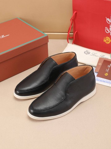 Кожаные лоферы с меховой стелькой Loro Piana Open Walk - Black