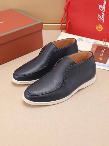 Кожаные лоферы с меховой стелькой Loro Piana Open Walk - Navy