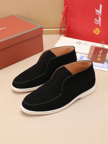 Замшевые лоферы с меховой стелькой Loro Piana Open Walk - Black