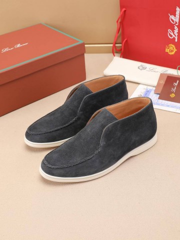Замшевые лоферы с меховой стелькой Loro Piana Open Walk - Dark Grey