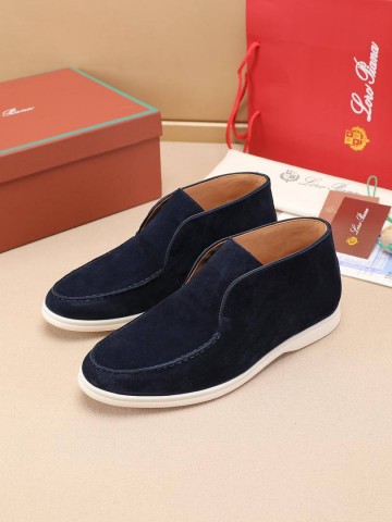 Замшевые лоферы с меховой стелькой Loro Piana Open Walk - Navy