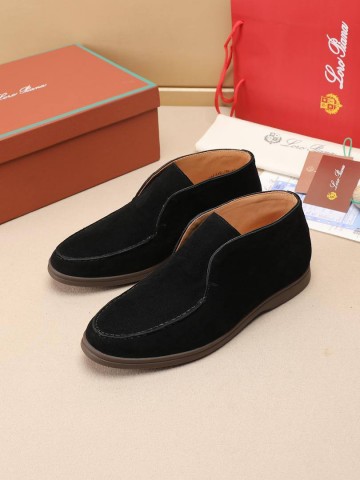 Замшевые лоферы с меховой стелькой Loro Piana Open Walk - Black