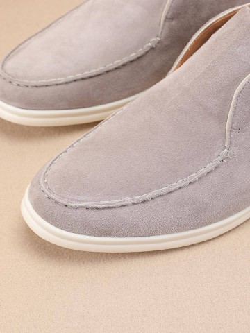 Замшевые лоферы с меховой стелькой Loro Piana Open Walk - Grey