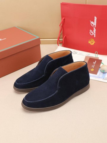 Замшевые лоферы с меховой стелькой Loro Piana Open Walk - Navy