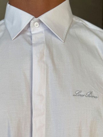 Мужская белая рубашка Loro Piana logo-embroidered