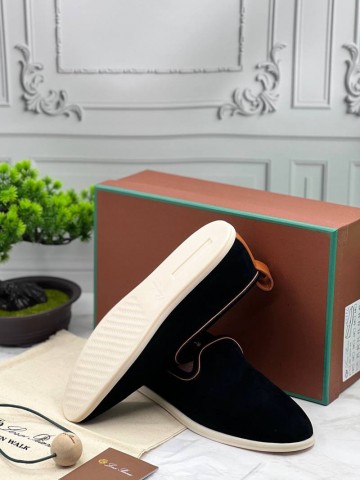 Мужские замшевые лоферы Loro Piana Venice Walk - Black