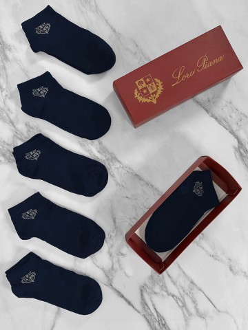 Комплект тёмно-синих носков Loro Piana grey logo