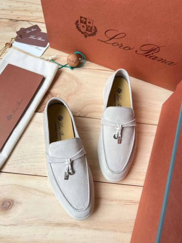 Женские замшевые лоферы Loro Piana Open Walk Premium - Grey