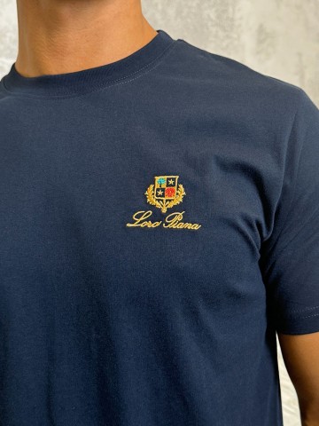 Футболка синего цвета Loro Piana logo-embroidered