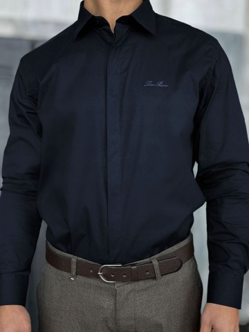 Мужская тёмно-синяя рубашка Loro Piana logo-embroidered