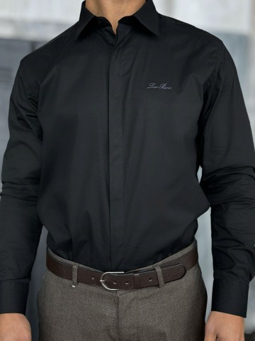 Мужская чёрная рубашка Loro Piana logo-embroidered