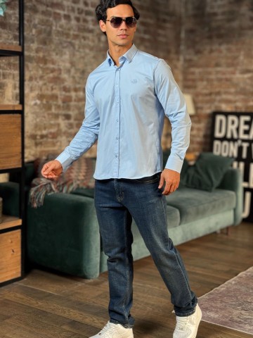 Мужская рубашка Loro Piana голубого цвета