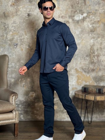 Мужская рубашка Loro Piana тёмно-синего цвета