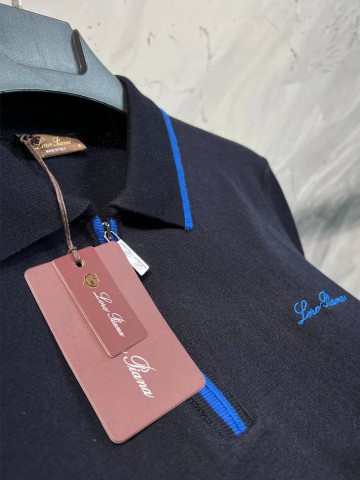 Мужское тёмно-синее поло Loro Piana zip-neck