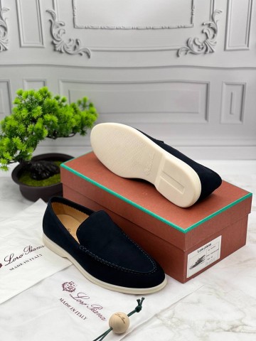 Мужские замшевые лоферы Loro Piana тёмно-синего цвета