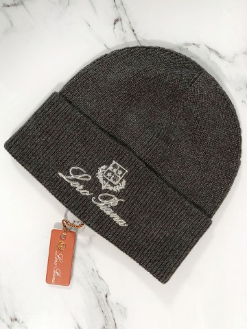 Мужская тёмно-серая шапка Loro Piana logo-embroidered