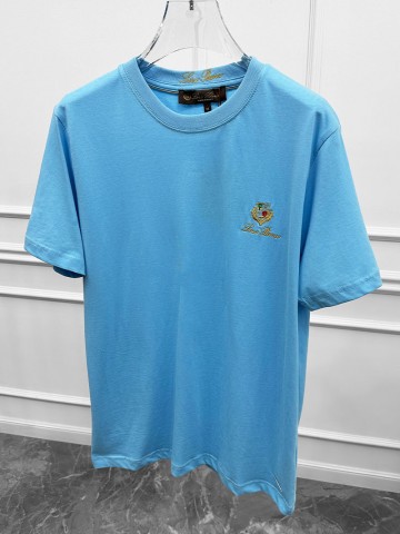 Футболка голубого цвета Loro Piana logo-embroidered
