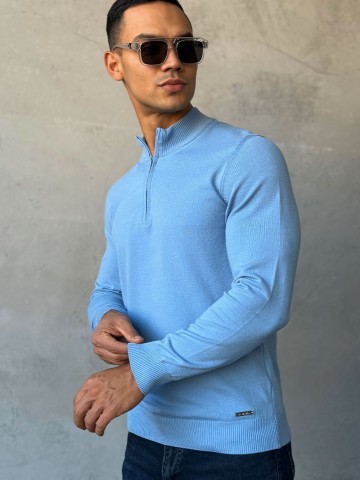 Голубой джемпер Loro Piana Zip Neck