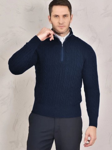 Кашемировый свитер Loro Piana Premium zip-neck - Navy