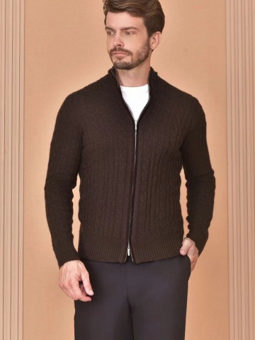 Кашемировый свитер Loro Piana Premium zip-up - Brown