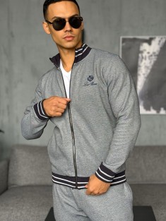 Кофта на молнии Loro Piana logo-embroidered - Blue / Grey