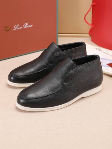 Кожаные лоферы с мехом Loro Piana Open Walk - Black