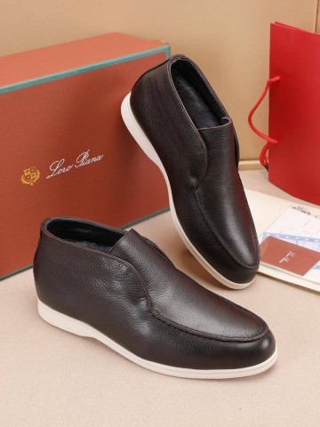 Кожаные лоферы с мехом Loro Piana Open Walk - Brown