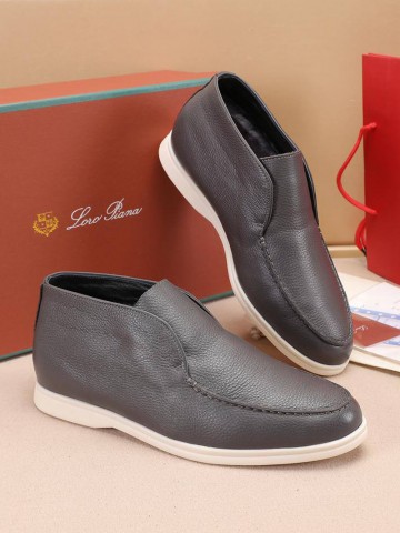 Кожаные лоферы с мехом Loro Piana Open Walk - Grey