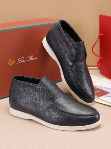 Кожаные лоферы с мехом Loro Piana Open Walk - Navy