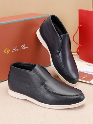 Кожаные лоферы с мехом Loro Piana Open Walk - Navy