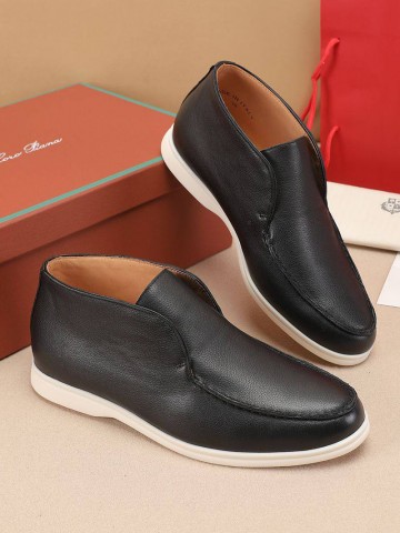 Кожаные лоферы с меховой стелькой Loro Piana Open Walk - Black