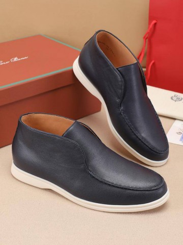 Кожаные лоферы с меховой стелькой Loro Piana Open Walk - Navy