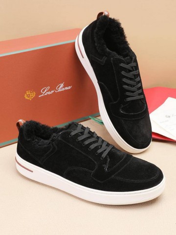 Кроссовки с мехом Loro Piana Newport Walk - Black