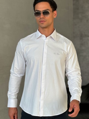 Мужская белая рубашка Loro Piana logo-embroidered